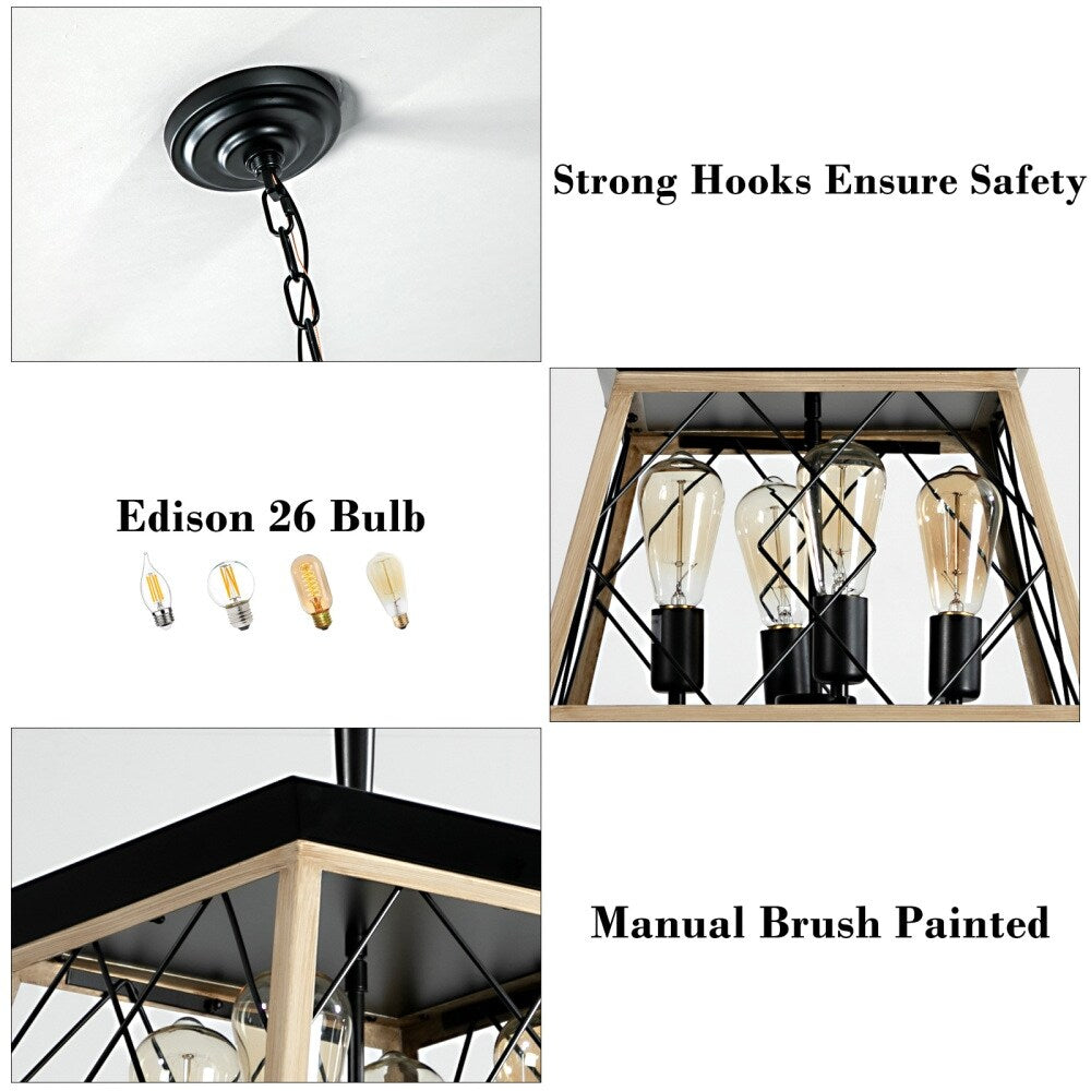 Luminaires à suspension à 4 lumières, style ferme, avec gradation, pour salle à manger, sans ampoules