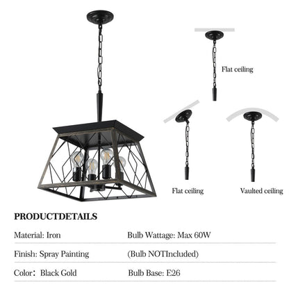 Luminaires à suspension à 4 lumières, style ferme, avec gradation, pour salle à manger, sans ampoules
