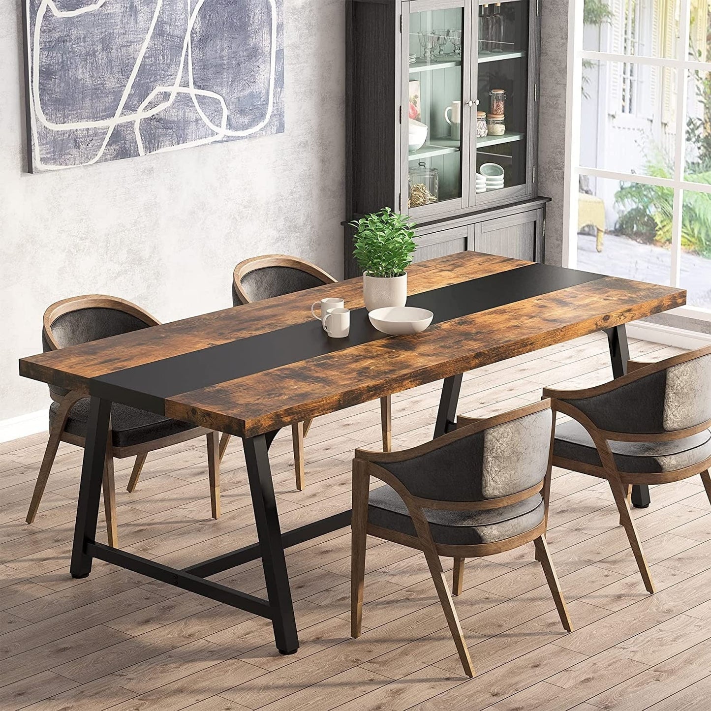 Table de salle à manger pour 8 personnes, table de cuisine rectangulaire en bois de 180 cm (70,87 pouces)