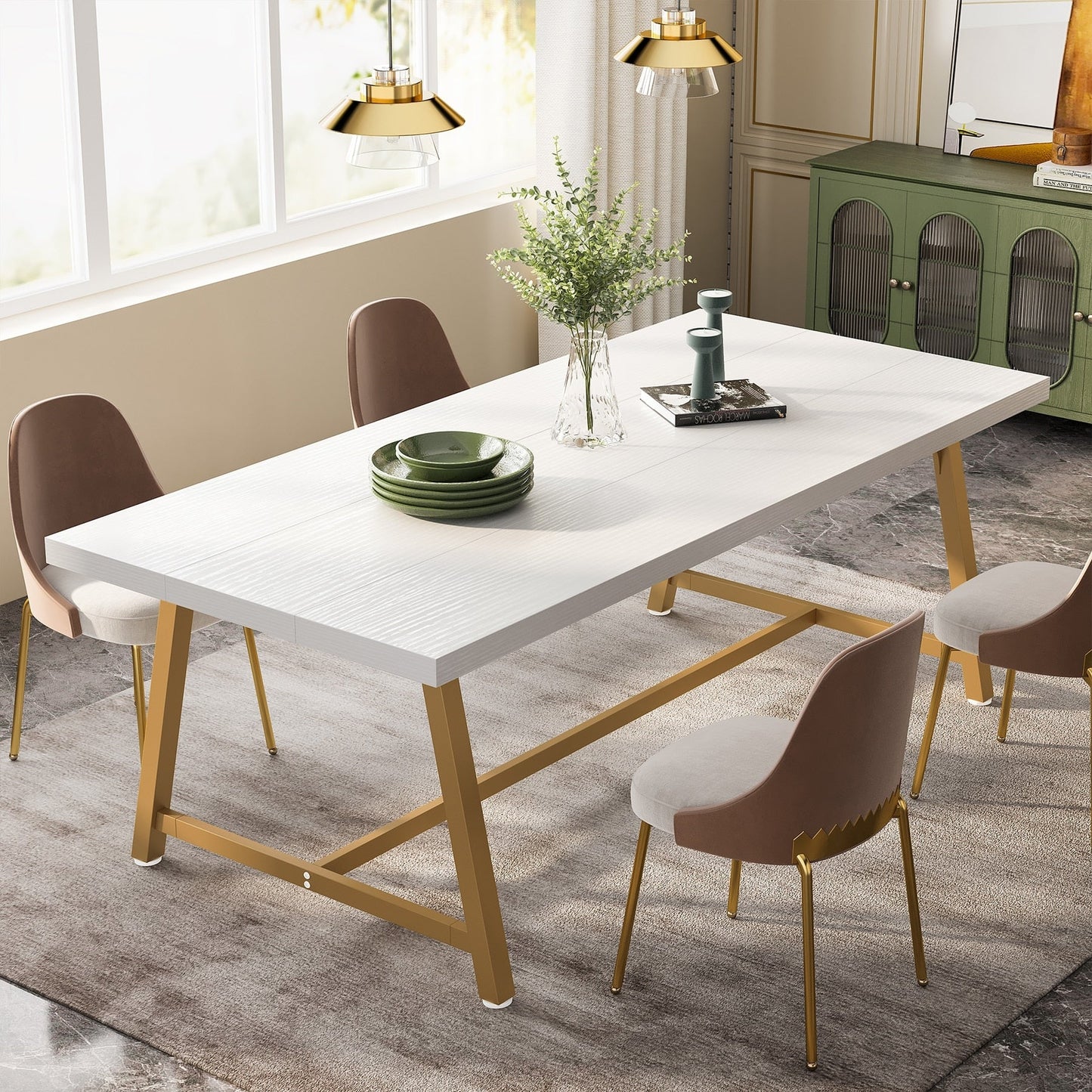 Table de salle à manger pour 8 personnes, table de cuisine rectangulaire en bois de 180 cm (70,87 pouces)