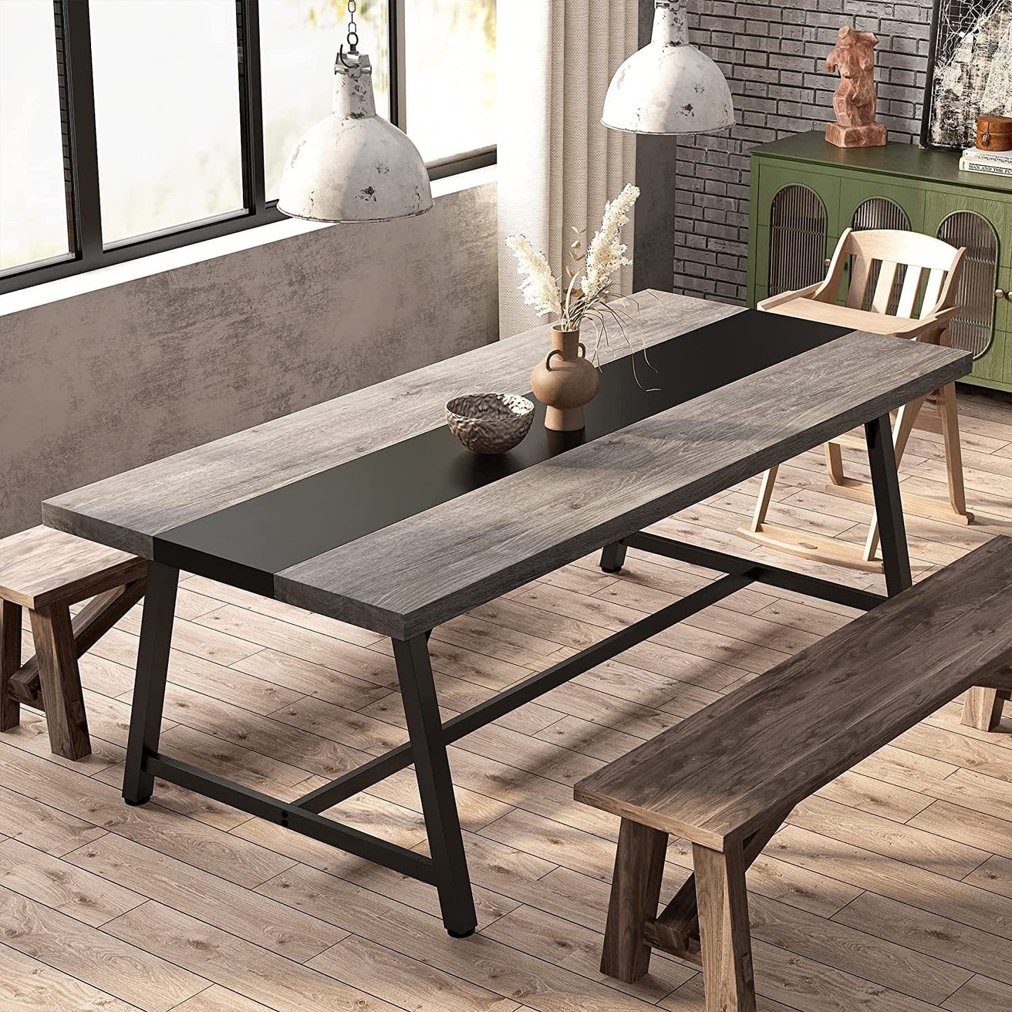 Table de salle à manger pour 8 personnes, table de cuisine rectangulaire en bois de 180 cm (70,87 pouces)
