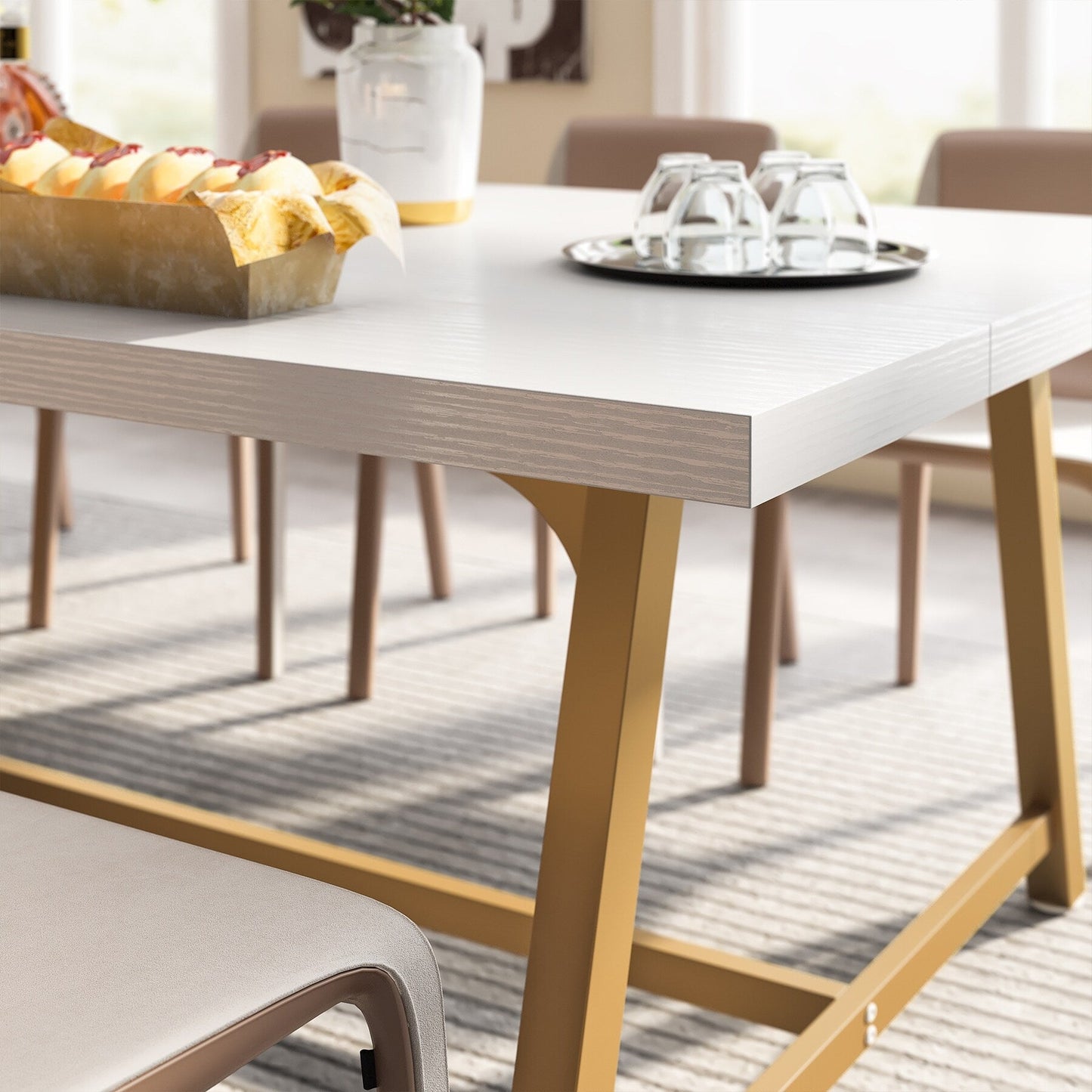 Table de salle à manger pour 8 personnes, table de cuisine rectangulaire en bois de 180 cm (70,87 pouces)