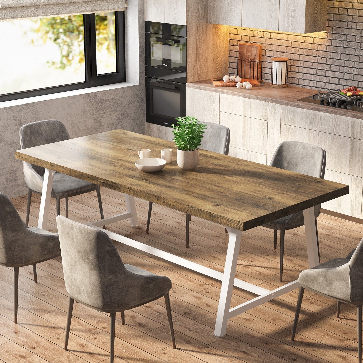 Table de salle à manger pour 8 personnes, table de cuisine rectangulaire en bois de 180 cm (70,87 pouces)