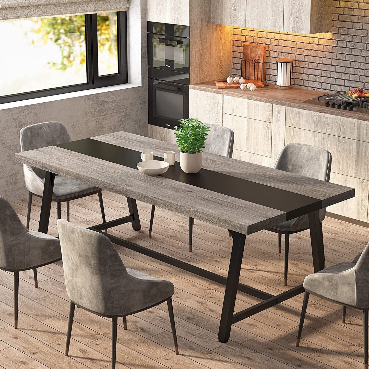 Table de salle à manger pour 8 personnes, table de cuisine rectangulaire en bois de 180 cm (70,87 pouces)