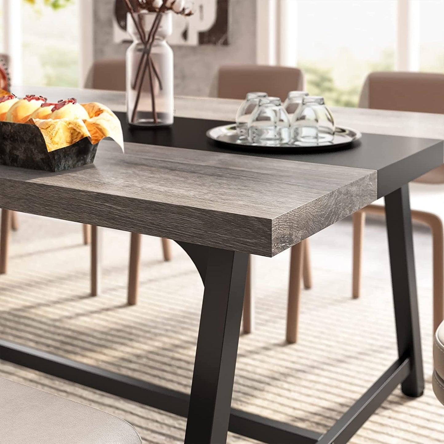 Table de salle à manger pour 8 personnes, table de cuisine rectangulaire en bois de 180 cm (70,87 pouces)