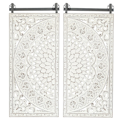 Décoration murale en bois blanc ivoire patiné avec accents noirs (lot de 2)