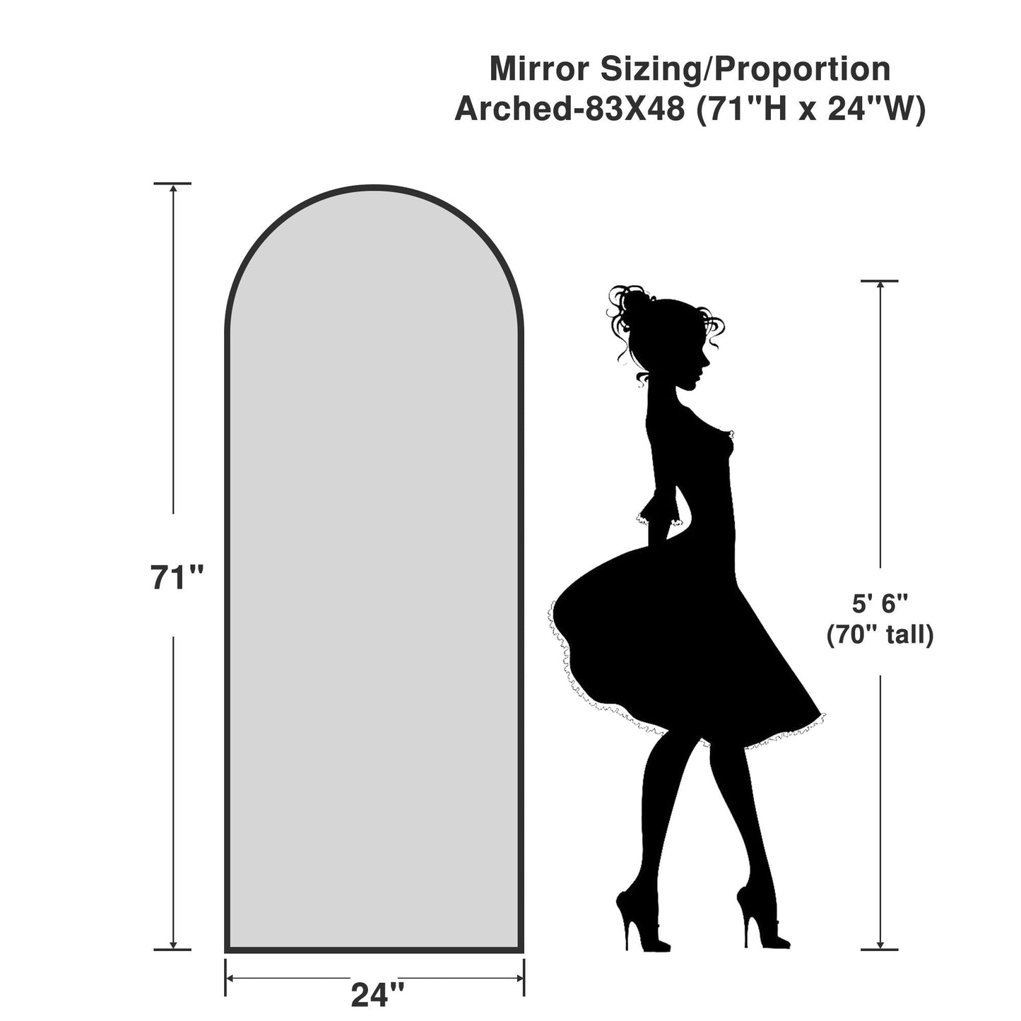 Dovelina Miroir mural à poser, miroir de sol à arche, miroir grand format