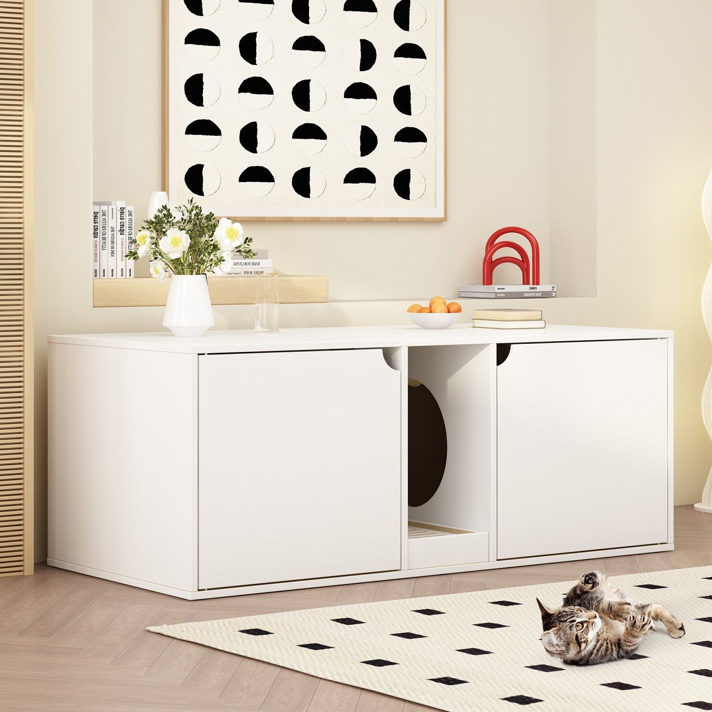 Dual-Compartment Cat Litter Box Enclosure Multi-Functional Furniture