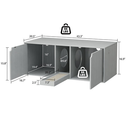 Dual-Compartment Cat Litter Box Enclosure Multi-Functional Furniture