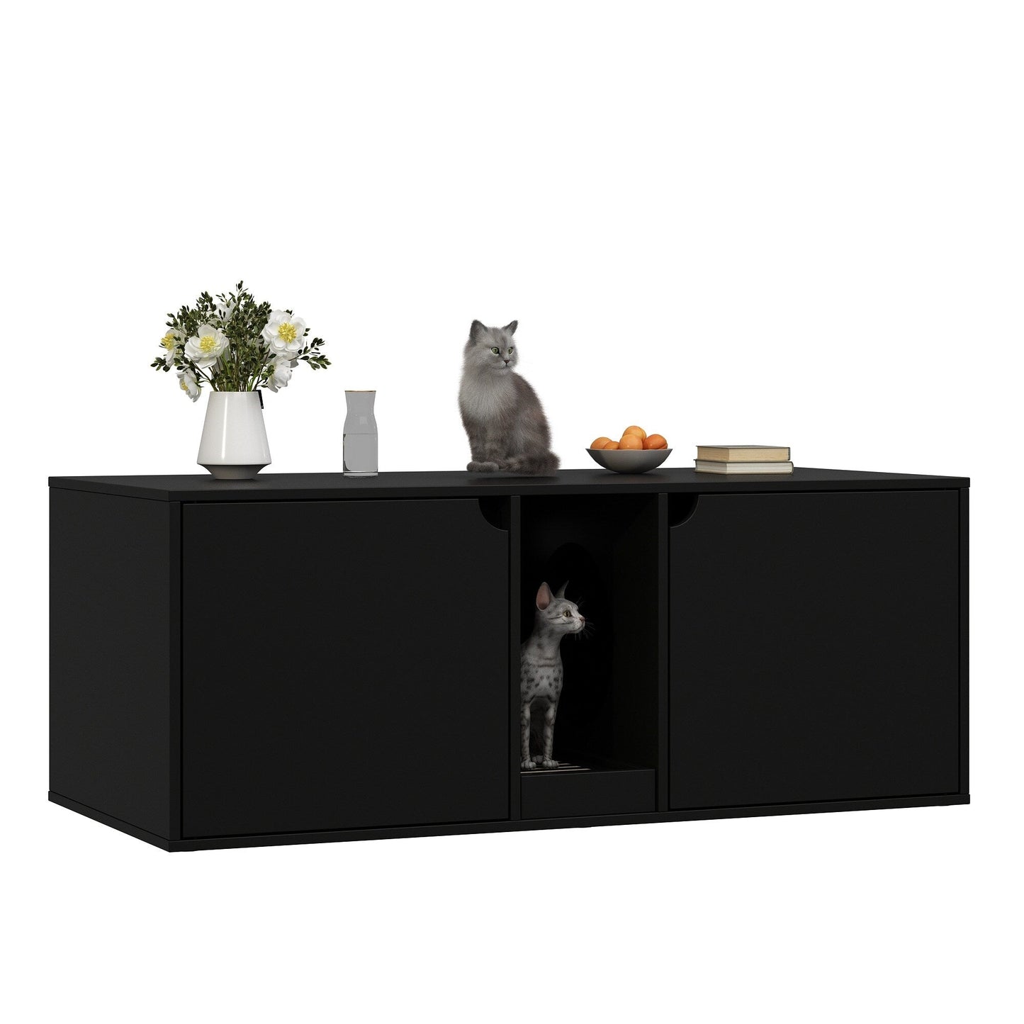Dual-Compartment Cat Litter Box Enclosure Multi-Functional Furniture