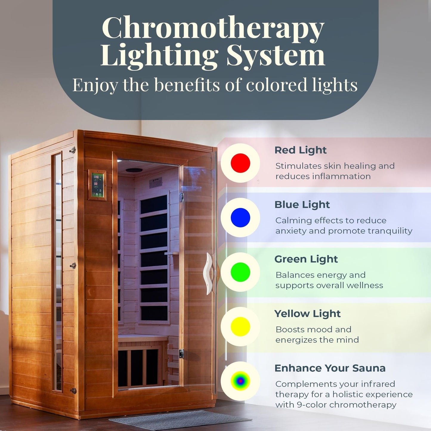 Sauna infrarouge à faible rayonnement électromagnétique (REM) Dynamic Saunas Andora pour 2 personnes, en bois d'épicéa du Canada.