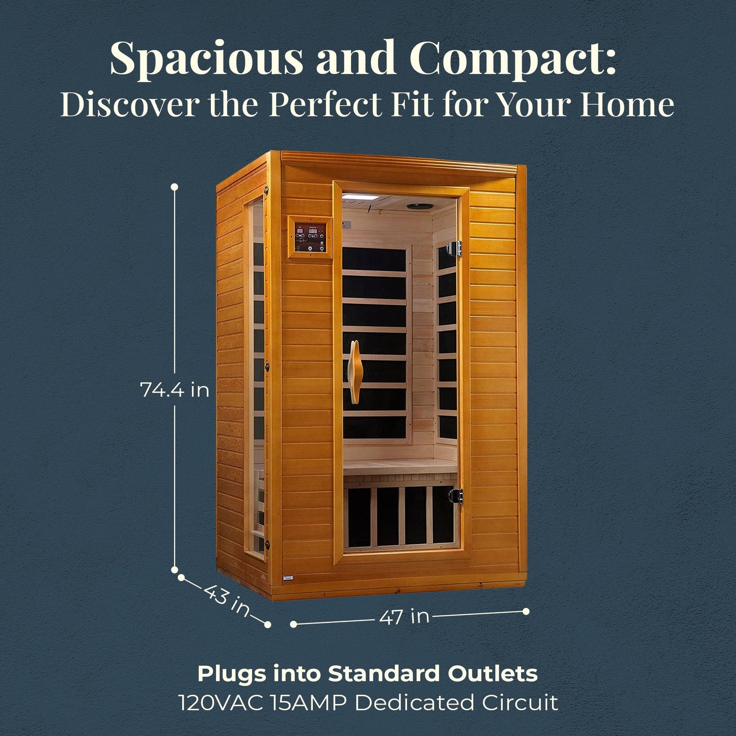 Sauna infrarouge à faible rayonnement électromagnétique (REM) Dynamic Saunas Andora pour 2 personnes, en bois d'épicéa du Canada.