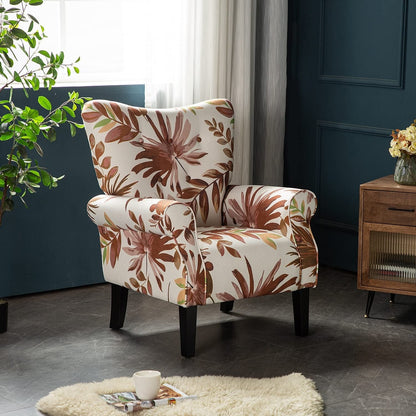 Fauteuil d'appoint moderne Erommy, fauteuil à dossier haut, canapé simple recouvert de tissu avec boutons et pieds en bois pour salon.