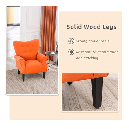 Fauteuil d'appoint moderne Erommy, fauteuil à dossier haut, canapé simple recouvert de tissu avec boutons et pieds en bois pour salon.