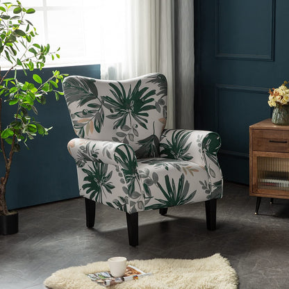 Fauteuil d'appoint moderne Erommy, fauteuil à dossier haut, canapé simple recouvert de tissu avec boutons et pieds en bois pour salon.