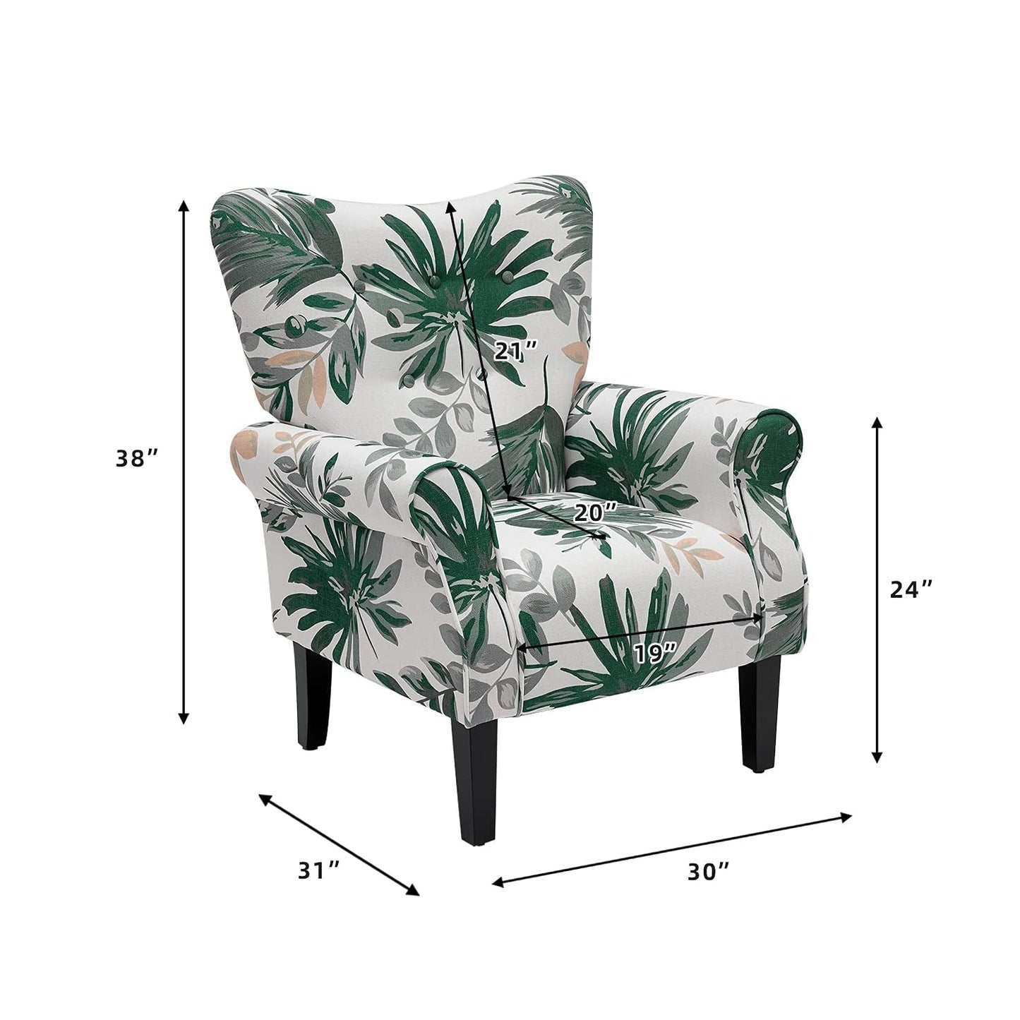 Fauteuil d'appoint moderne Erommy, fauteuil à dossier haut, canapé simple recouvert de tissu avec boutons et pieds en bois pour salon.