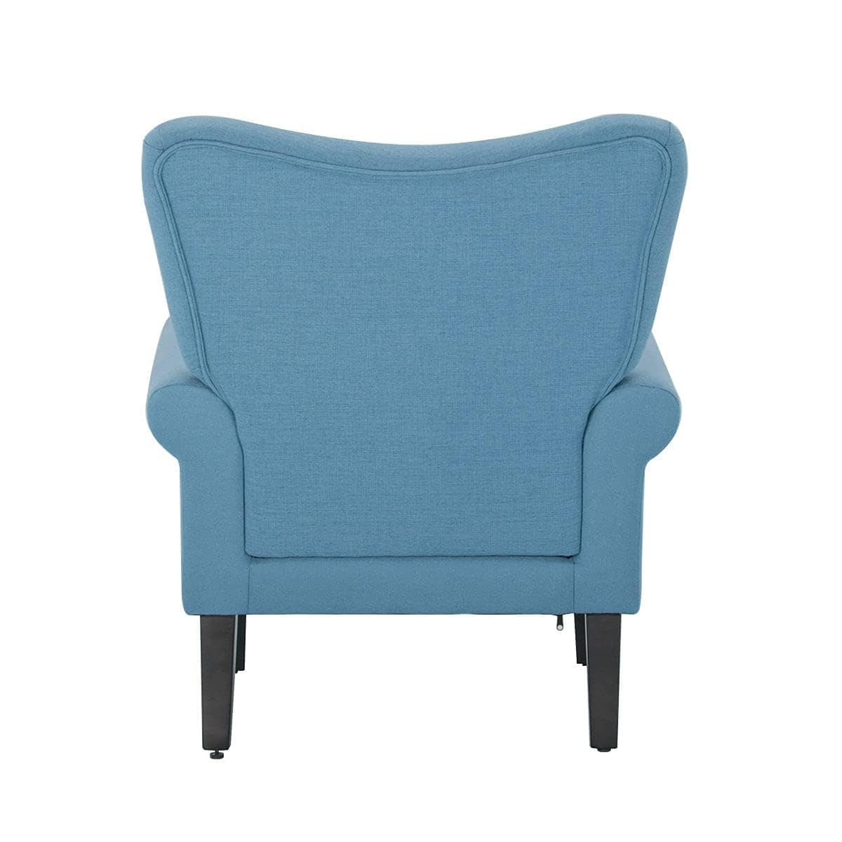 Fauteuil d'appoint moderne Erommy, fauteuil à dossier haut, canapé simple recouvert de tissu avec boutons et pieds en bois pour salon.