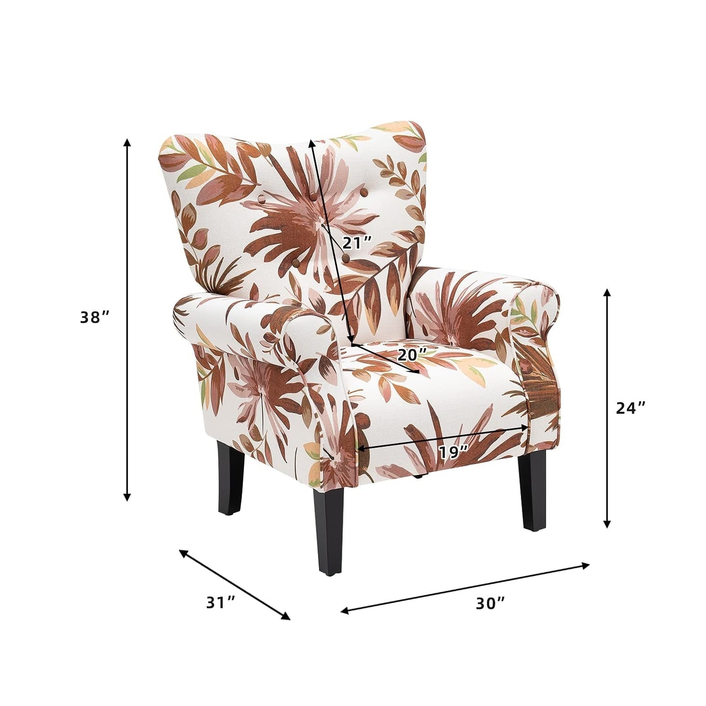 Fauteuil d'appoint moderne Erommy, fauteuil à dossier haut, canapé simple recouvert de tissu avec boutons et pieds en bois pour salon.