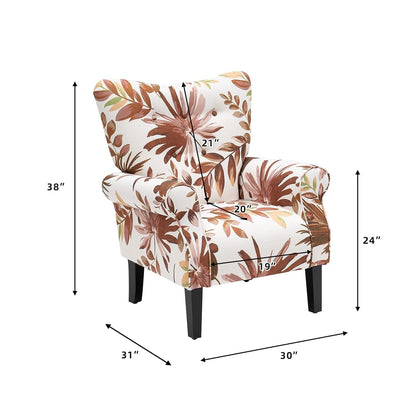 Fauteuil d'appoint moderne Erommy, fauteuil à dossier haut, canapé simple recouvert de tissu avec boutons et pieds en bois pour salon.