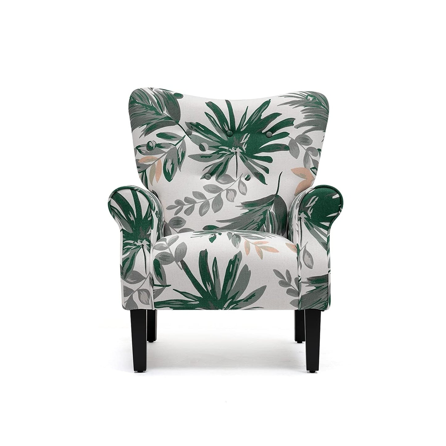 Fauteuil d'appoint moderne Erommy, fauteuil à dossier haut, canapé simple recouvert de tissu avec boutons et pieds en bois pour salon.