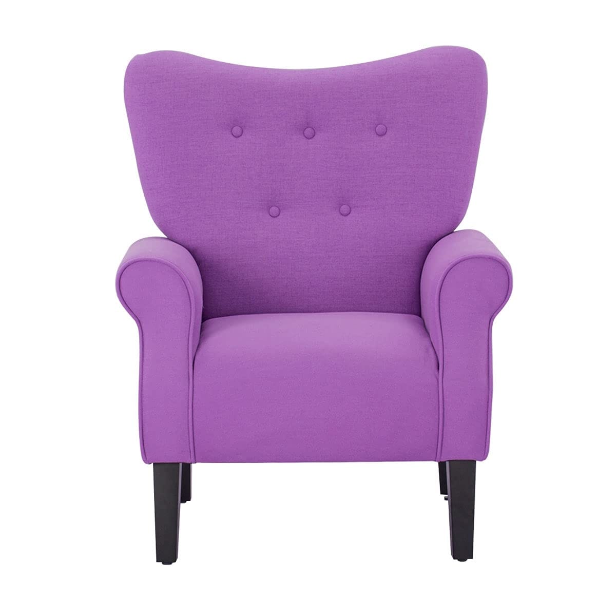 Fauteuil d'appoint moderne Erommy, fauteuil à dossier haut, canapé simple recouvert de tissu avec boutons et pieds en bois pour salon.