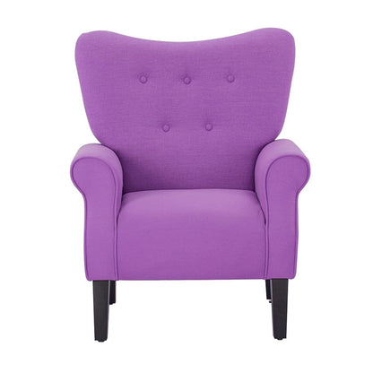 Fauteuil d'appoint moderne Erommy, fauteuil à dossier haut, canapé simple recouvert de tissu avec boutons et pieds en bois pour salon.