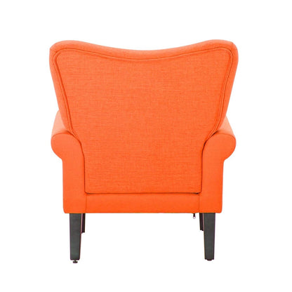 Fauteuil d'appoint moderne Erommy, fauteuil à dossier haut, canapé simple recouvert de tissu avec boutons et pieds en bois pour salon.