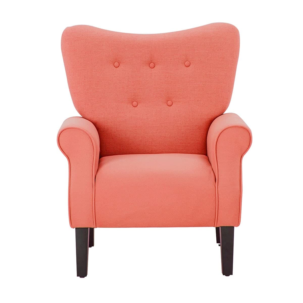 Fauteuil d'appoint moderne Erommy, fauteuil à dossier haut, canapé simple recouvert de tissu avec boutons et pieds en bois pour salon.