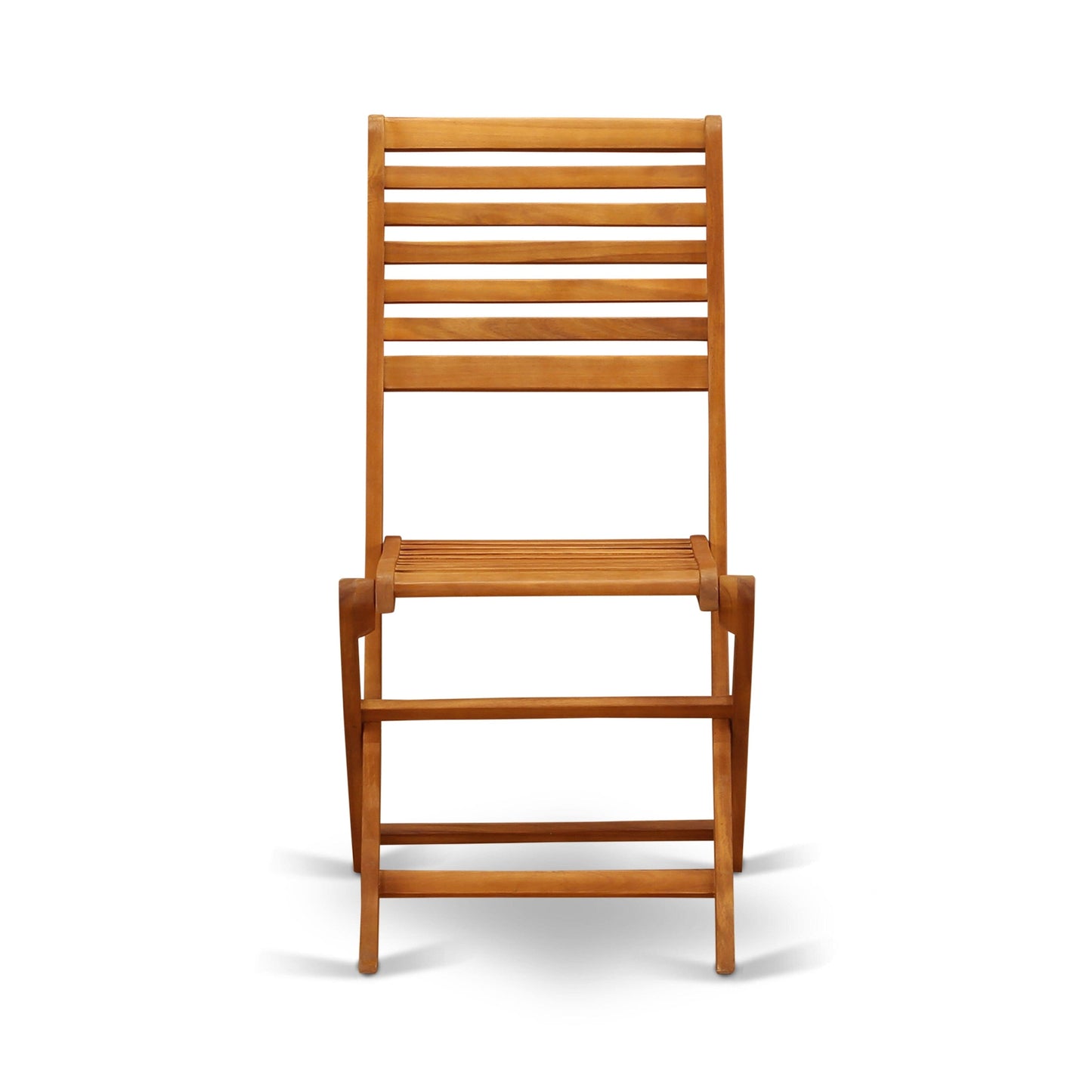 East West Furniture Ensemble de Bistro d'extérieur pour conversation comprenant une table basse ronde en bois et 2 chaises latérales pliantes, finition naturelle huilée.