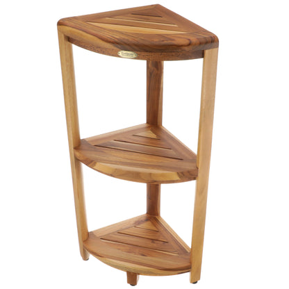 EcoDecors Table de douche à 3 niveaux, support de douche debout, porte-articles de douche en teck, support de rangement de douche, étagère en teck, étagère de douche en teck
