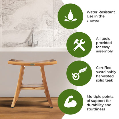 EcoDecors, Banc, Tabouret de douche, Assise de douche, Chaise de douche pour douche intérieure, Petit banc, Banc de douche en teck, Repose-pieds de douche