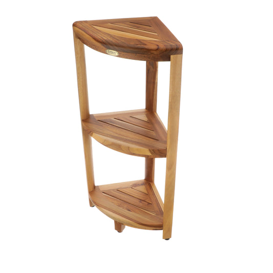 EcoDecors Table de douche à 3 niveaux, support de douche debout, porte-articles de douche en teck, support de rangement de douche, étagère en teck, étagère de douche en teck