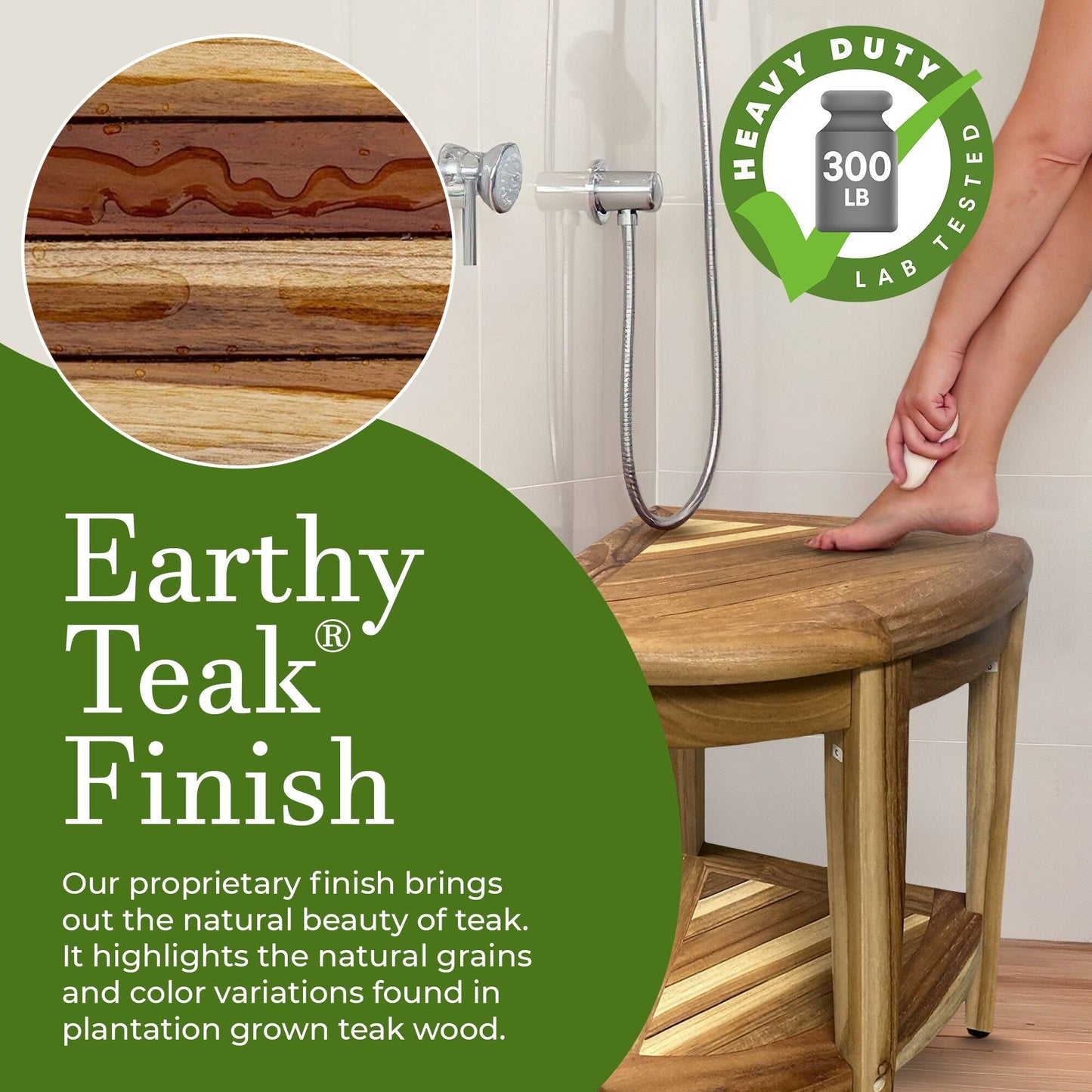 EcoDecors, Banc de douche d'angle Snazzy, Tabouret de douche en teck, Tabouret d'angle pour douche, Banc d'angle pour douche en teck, avec étagère