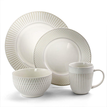 Elama Marketplace Favorites - Service de table 16 pièces en blanc embossé