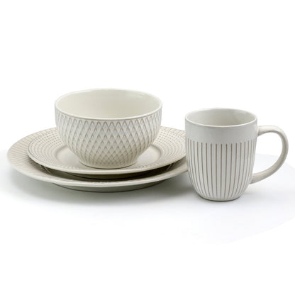 Elama Marketplace Favorites - Service de table 16 pièces en blanc embossé