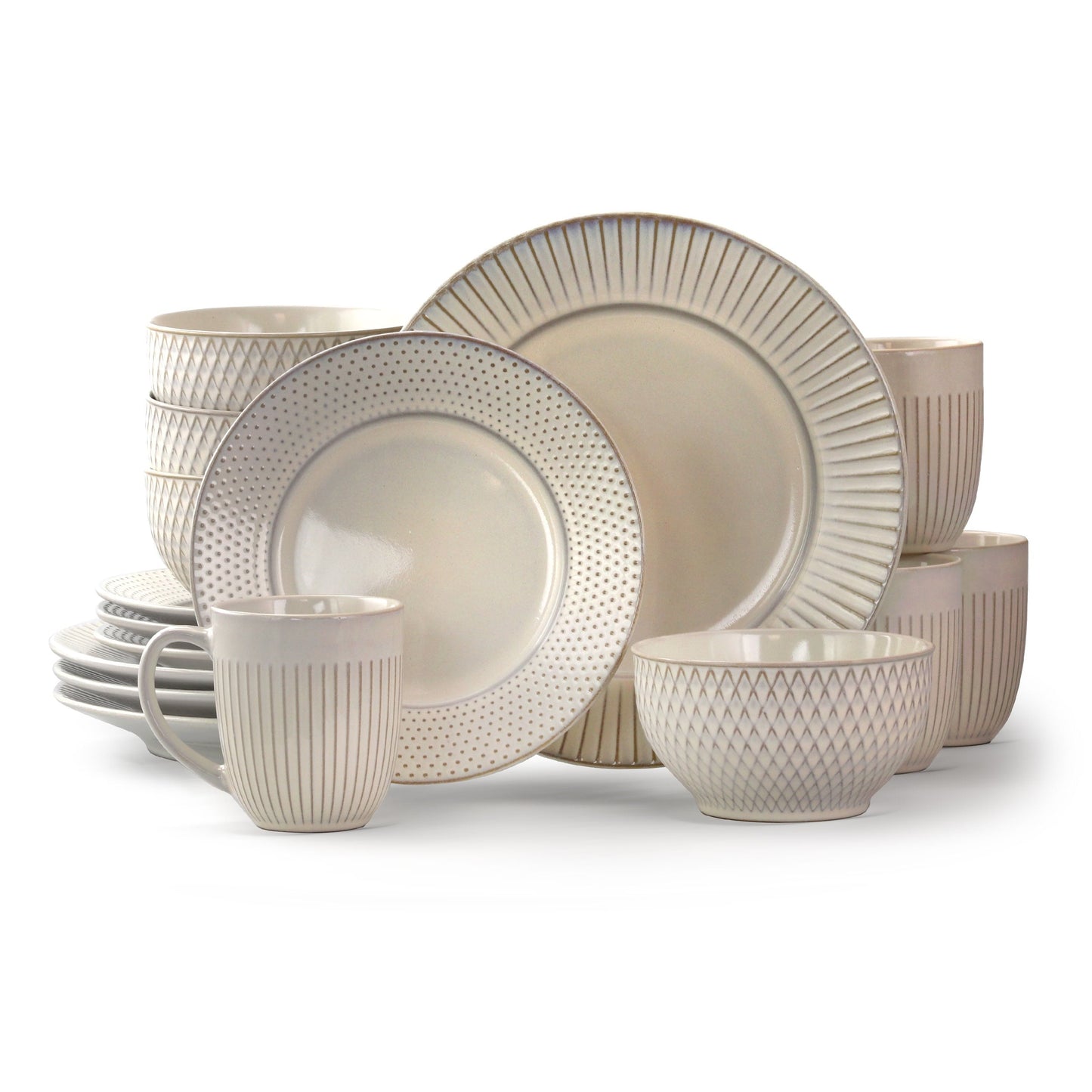 Elama Marketplace Favorites - Service de table 16 pièces en blanc embossé