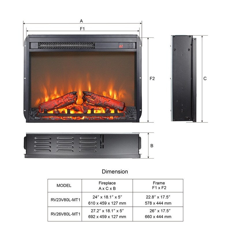 Insert de cheminée électrique avec réglage de la chaleur, de la luminosité, minuterie et protection contre la surchauffe, 1400W, homologué CSA.