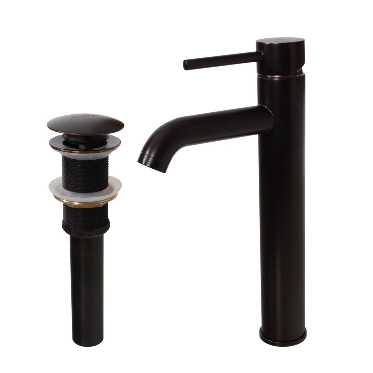 Robinet de lavabo à bec haut à simple levier en bronze huilé Elite et bonde à levier.