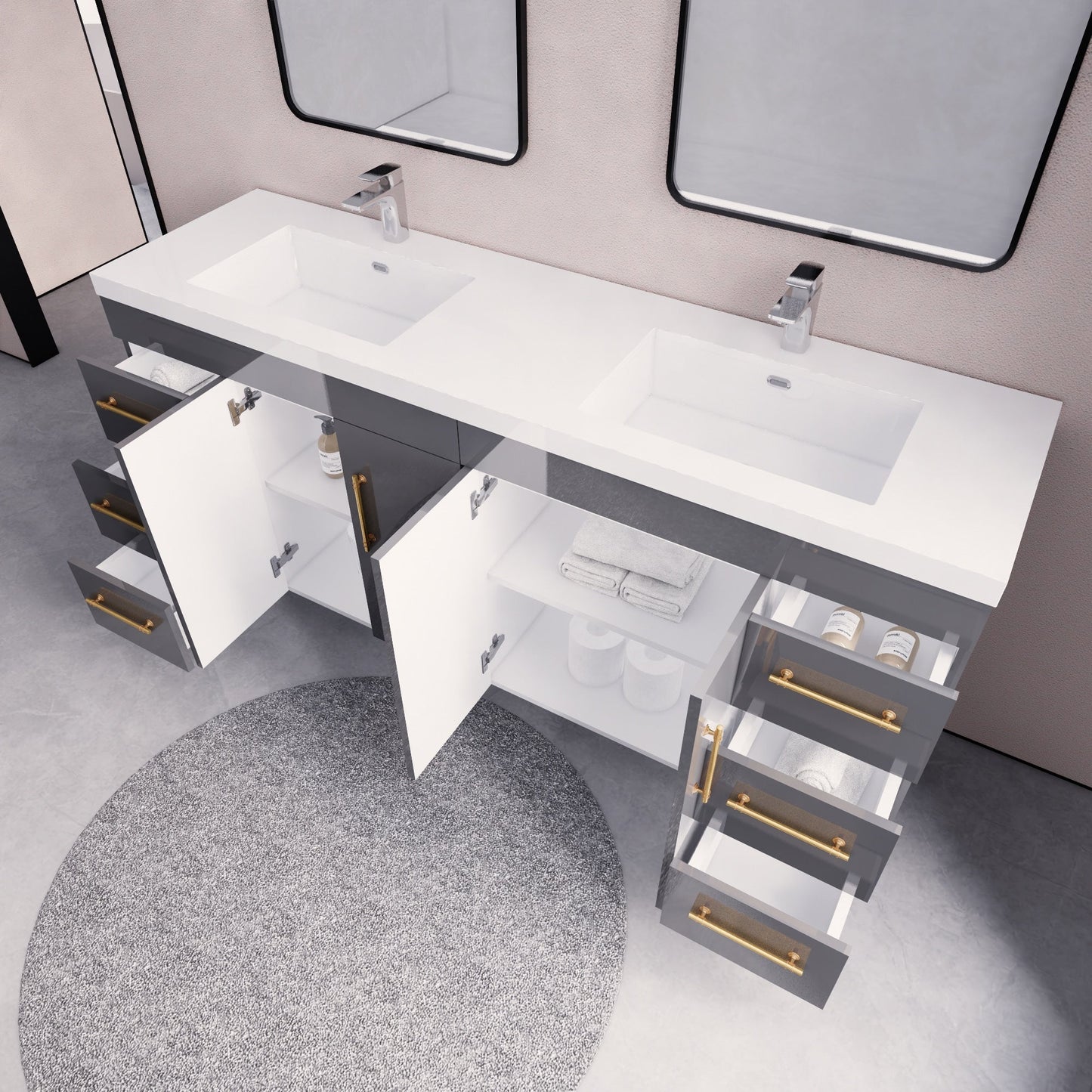 Meuble-lavabo Eliza de 183 cm (72 pouces) à poser avec double vasque