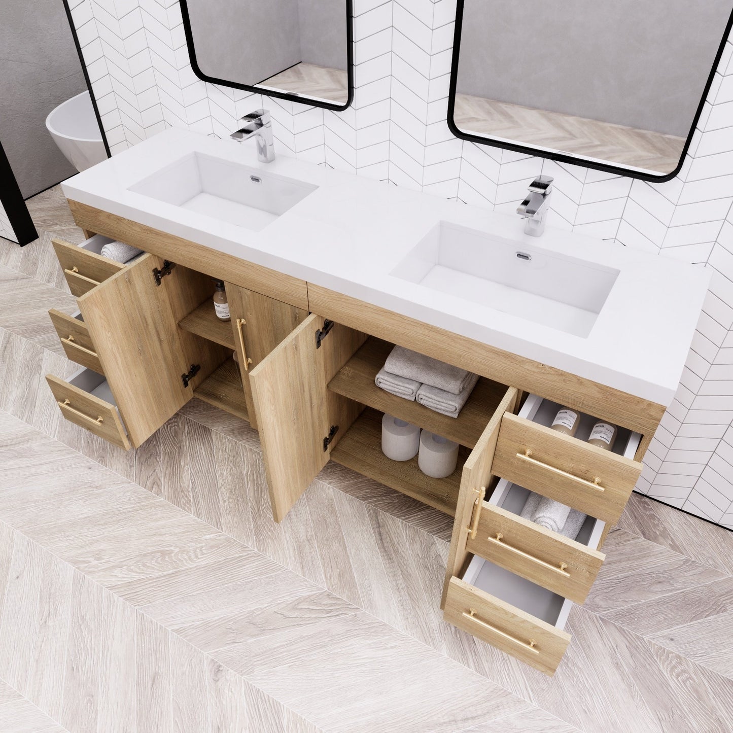 Meuble-lavabo Eliza de 183 cm (72 pouces) à poser avec double vasque