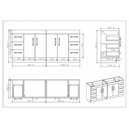 Meuble-lavabo Eliza de 183 cm (72 pouces) à poser avec double vasque