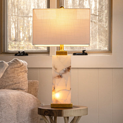 Lampe de table LED en albâtre Eloise 27,5 cm, blanc/feuille d'or par JONATHAN Y