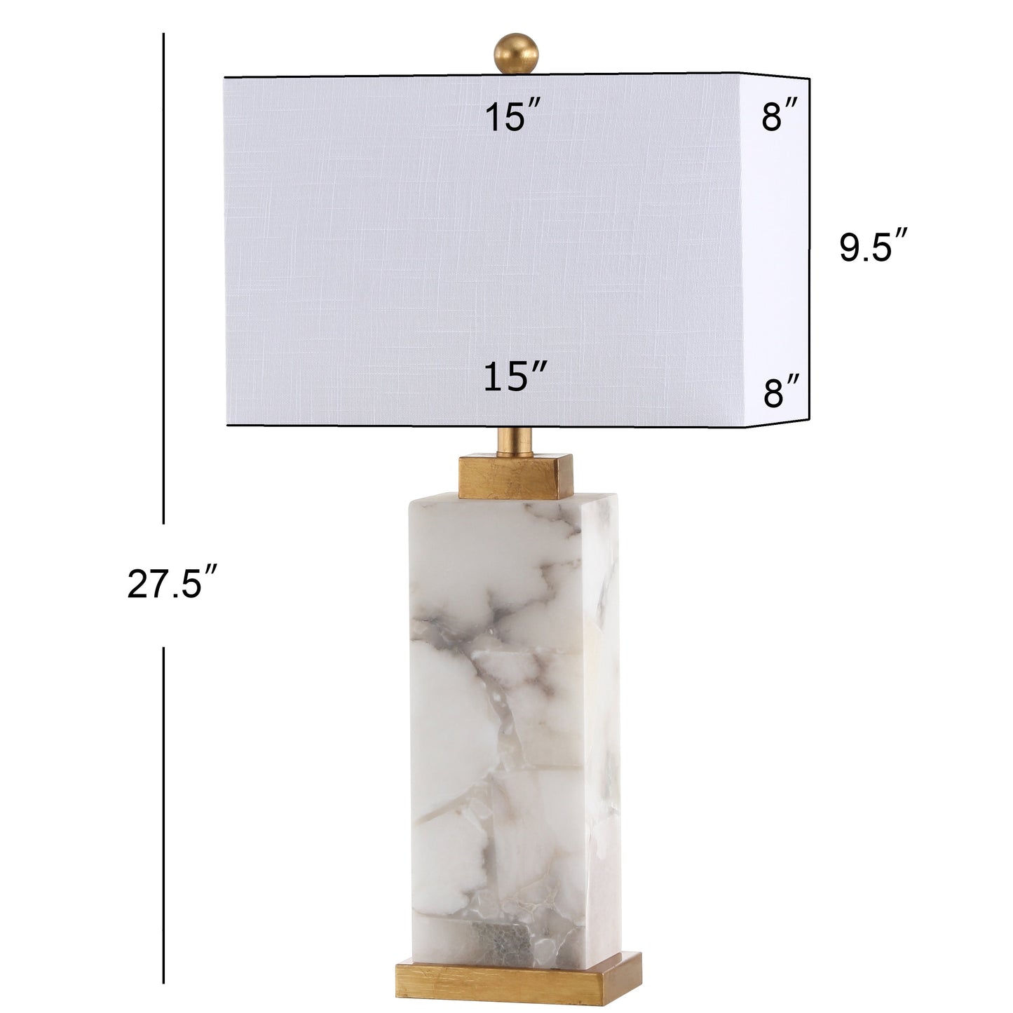 Lampe de table LED en albâtre Eloise 27,5 cm, blanc/feuille d'or par JONATHAN Y