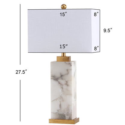 Lampe de table LED en albâtre Eloise 27,5 cm, blanc/feuille d'or par JONATHAN Y