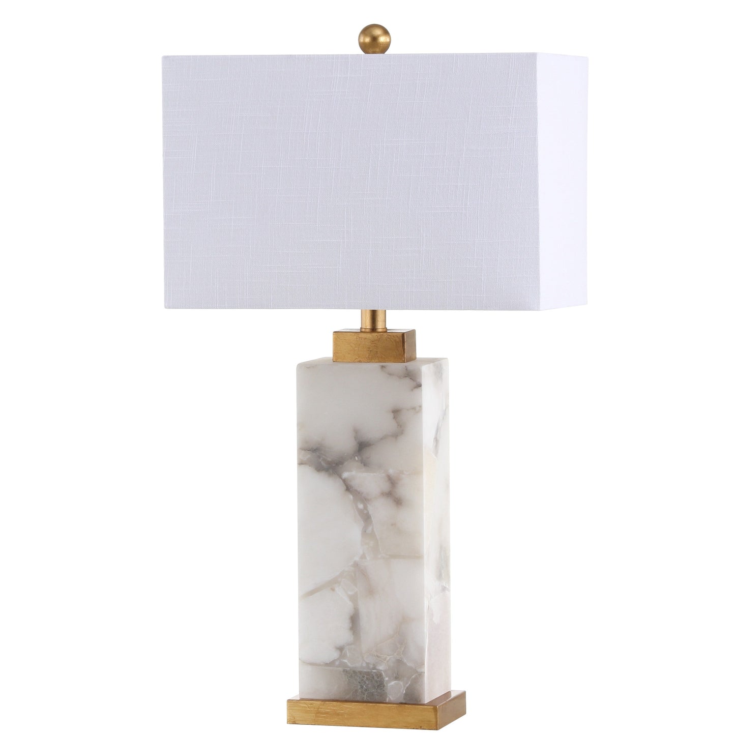Lampe de table LED en albâtre Eloise 27,5 cm, blanc/feuille d'or par JONATHAN Y