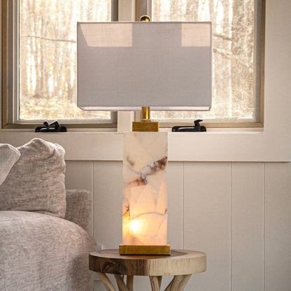 Lampe de table LED en albâtre Eloise 27,5 cm, blanc/feuille d'or par JONATHAN Y