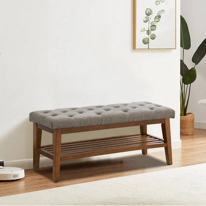Banc à chaussures d'entrée, banc de rangement, tissu et bois massif, banc rembourré de 109 cm (43 pouces) pour salon et chambres à coucher