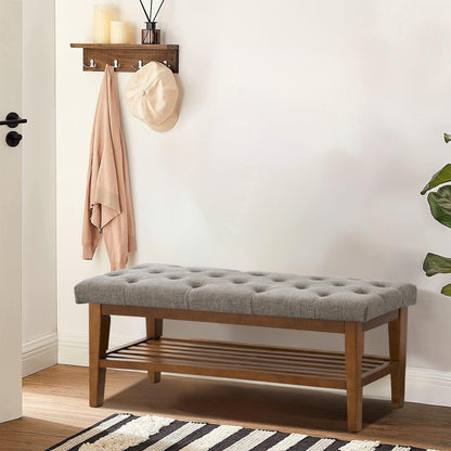 Banc à chaussures d'entrée, banc de rangement, tissu et bois massif, banc rembourré de 109 cm (43 pouces) pour salon et chambres à coucher