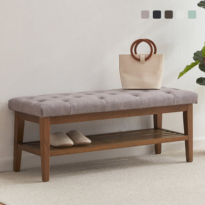 Banc à chaussures d'entrée, banc de rangement, tissu et bois massif, banc rembourré de 109 cm (43 pouces) pour salon et chambres à coucher