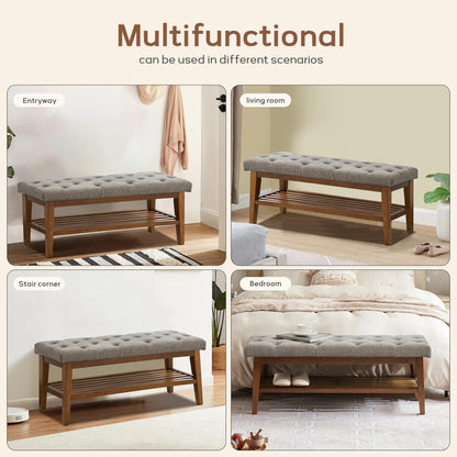 Banc à chaussures d'entrée, banc de rangement, tissu et bois massif, banc rembourré de 109 cm (43 pouces) pour salon et chambres à coucher